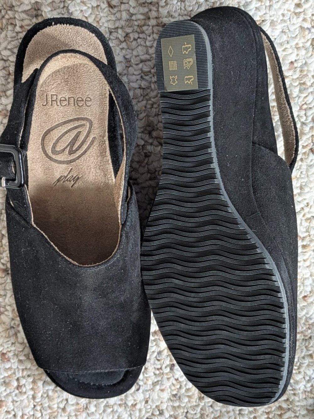 New Without Box J. Reneé "Play" Black Suede Slingback Sandals - Size 6.5M